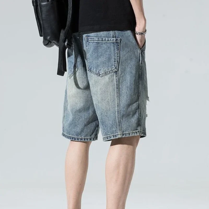 

Man Denim Shorts Wide Long Half Short Jeans Pants for Men Baggy Bermuda Ripped with Pockets Loose Korean Fashion Sale Summer Cut