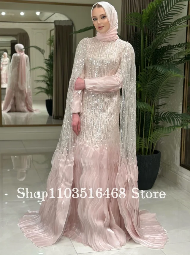 Customized Muslim Gradient Robes Evening Gown Dreamy Sparkling Engagement Dress Delicate Bridesmaid Dress Prom Dress Party Dress
