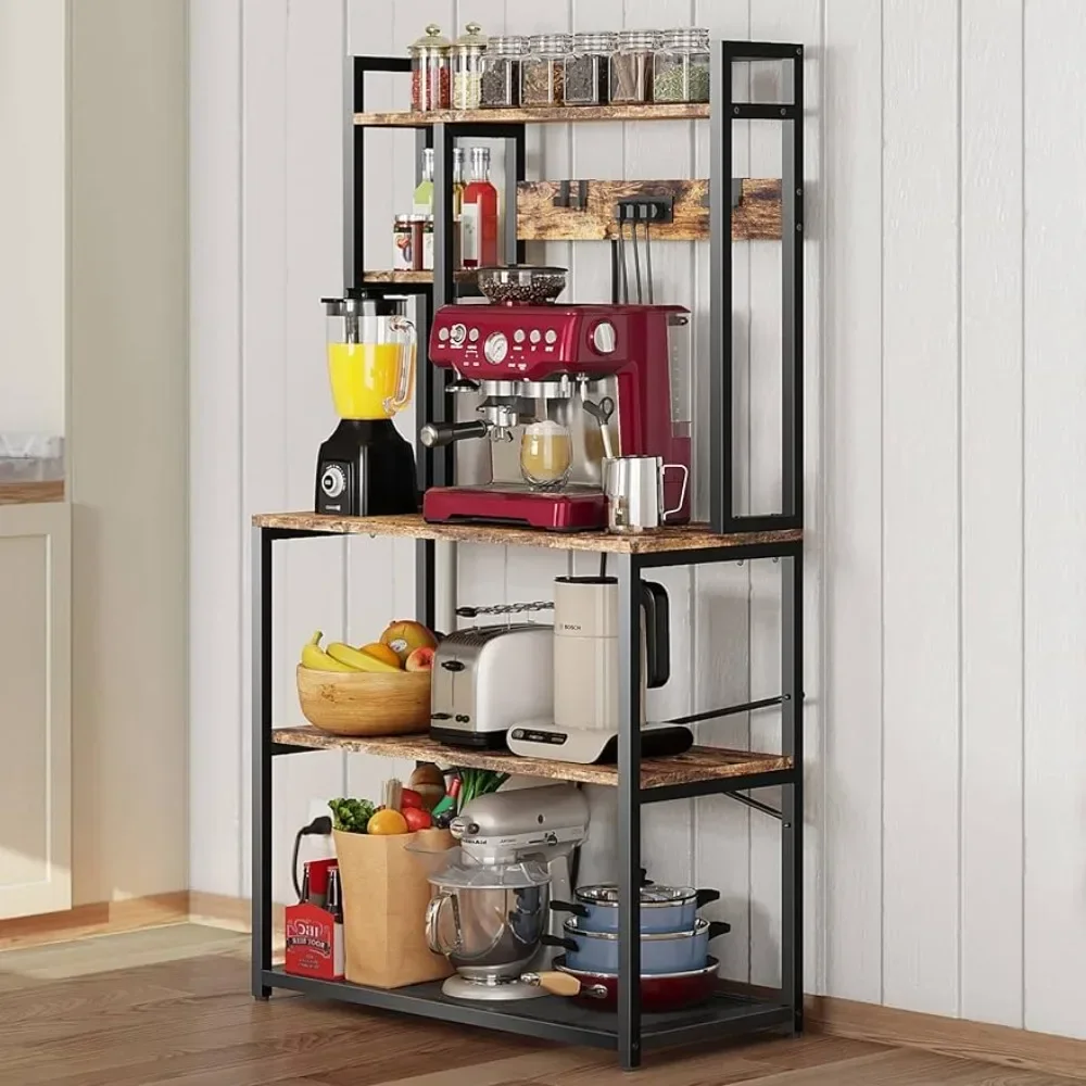 Bakers Rack with 3 Power Outlets, 30 Inch for Microwave Stand Kitchens with Storage, Kitchen Rack, Kitchen Stand, Coffee Bar