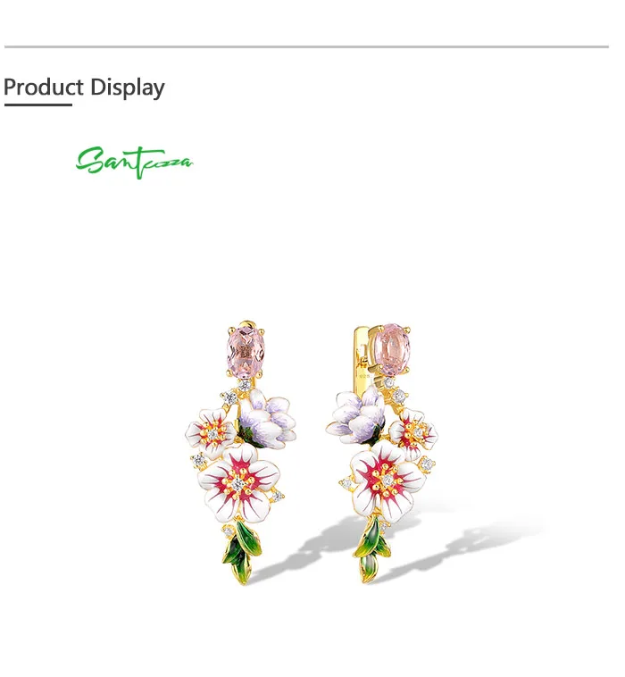 SANTUZZA Echte 925 Sterling Silber Ohrhänger für Damen, Funkelnde Bunte Blumen-Ohrringe, Zarter Hochzeitsschmuck – Detail 7