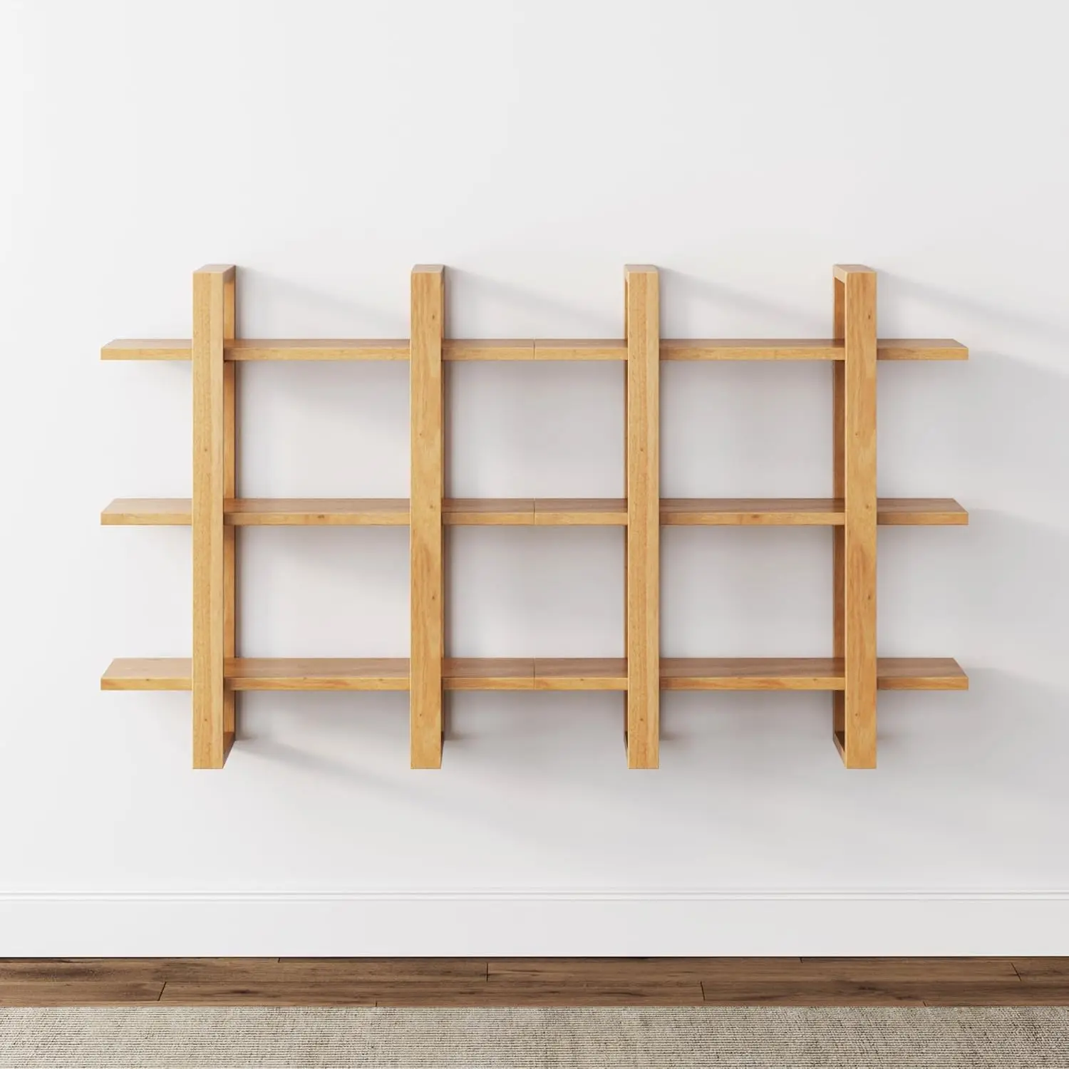 Floating Wall Book Shelves, 3-Tier Display Shelf, Decorative Modular Shelf in Solid Wood for Bedroom