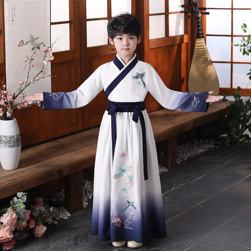 Uniforme de rendimiento de Festival para niño, ropa china antigua, traje clásico bordado Skylark, Hanfu mejorado tradicional