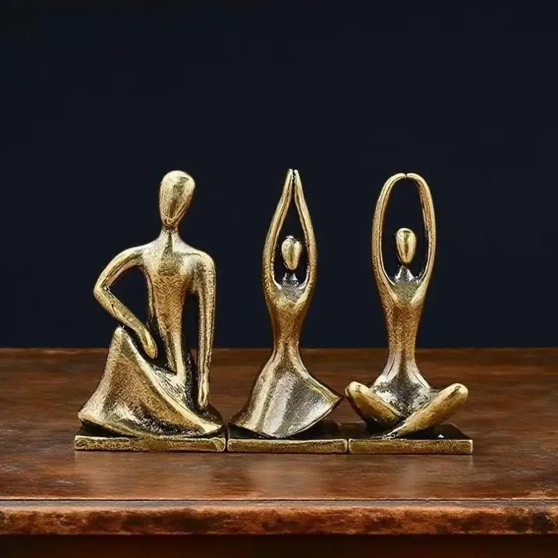 Pure Brass Yoga Girl Figurine Nordic Light Luxury Abstract: Dancer Statue Home Office Desktop Decoration