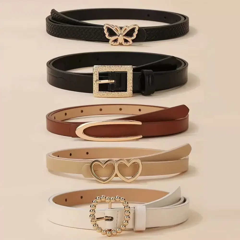 

5 шт./компл. модный женский ремень на пуговицах Y2k, роскошный ремень из искусственной кожи, универсальный простой ретро-ремень с пряжкой, джинсы