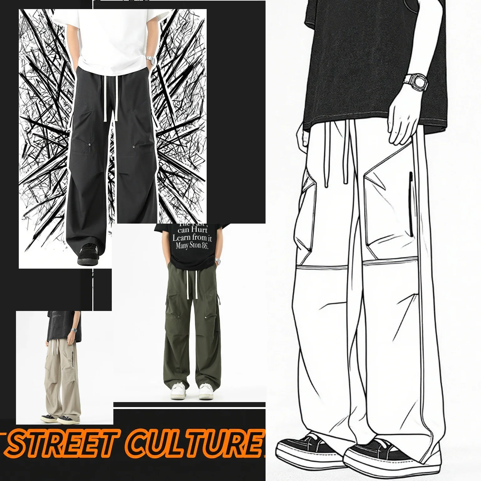 Men's Cargo Pants, Thin Trousers, Comfortable and Breathable, Outdoor Casual, Wearable, Running, Cycling, Multi-pocket