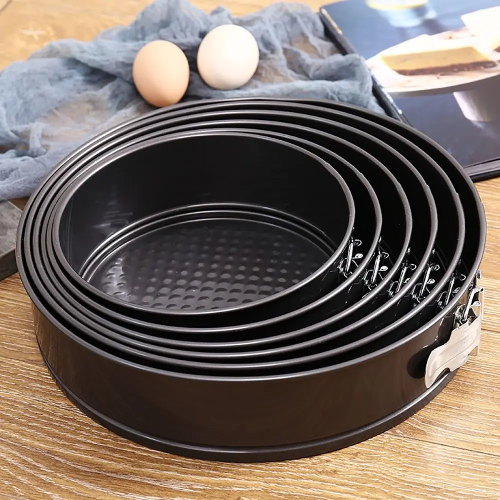 1 Uds. Sartén para pastel con forma de resorte de 12/16/20/24/28cm, sartenes antiadherentes de acero al carbono a prueba de fugas para hornear pasteles con molde redondo de fondo extraíble