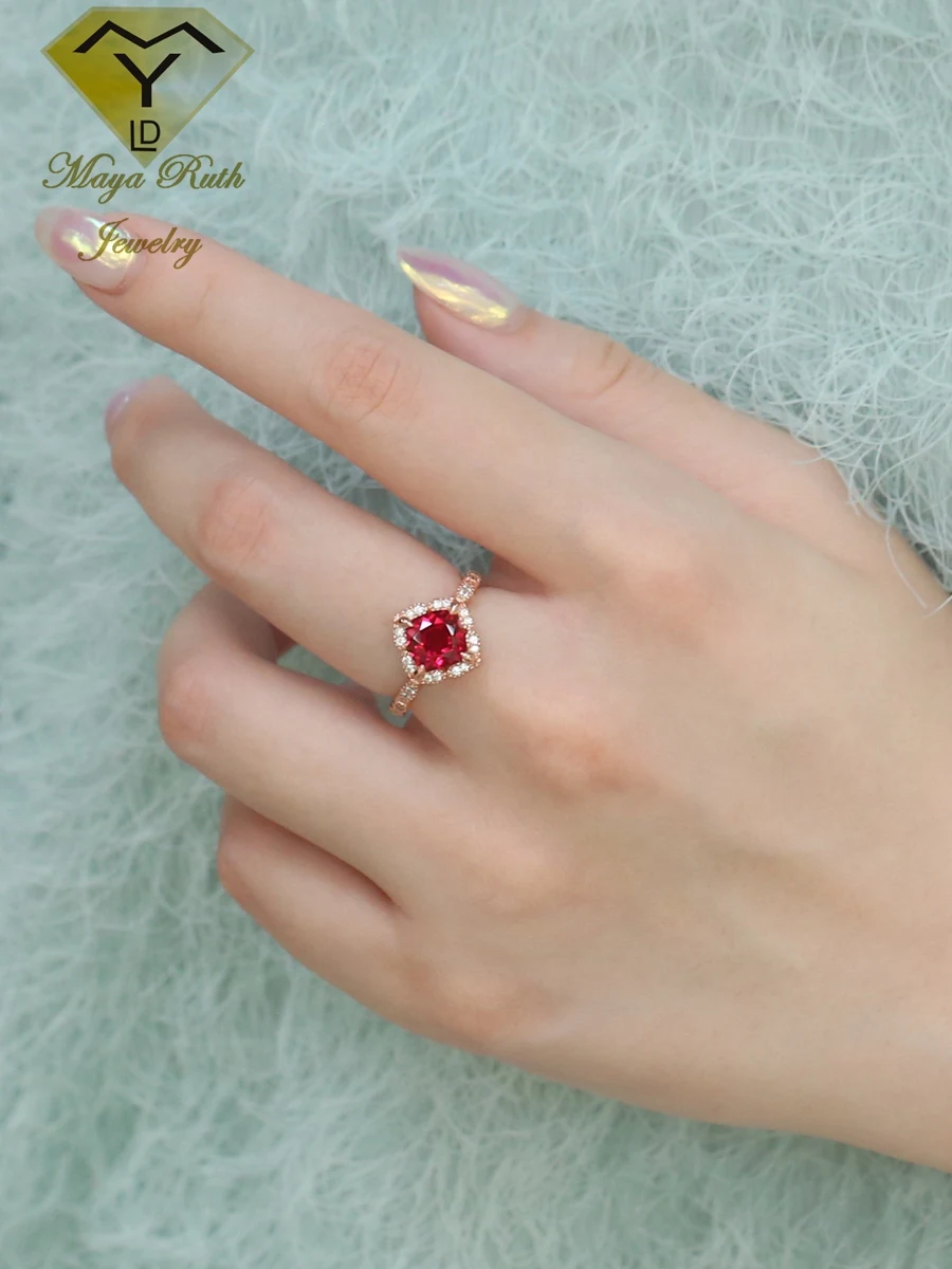Lab Created Ruby Real 925 Sterling Silver Retro Vintage Aesthetic Ring For Women Rose Gold Plated Unusual Style 2025 Trend New