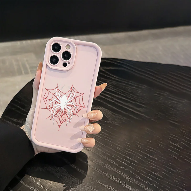 

Pink spider pattern phone case for iPhone 17 16 15 14 13 12 11 Pro/ Max/Plus shock-proof rear cover anti-fingerprint