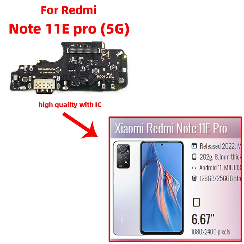 New For xiaomi Redmi Note 11E pro 5G Dock Connector USB Charger Charging Port Flex Cable Board Replacement