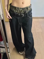 Adagirl Leopard gefälschte zweiteilige Jeans hose Frauen y2k Vintage Baggy Jeans koreanische hohe Taille lose gerade Hip Hop Freizeit hose