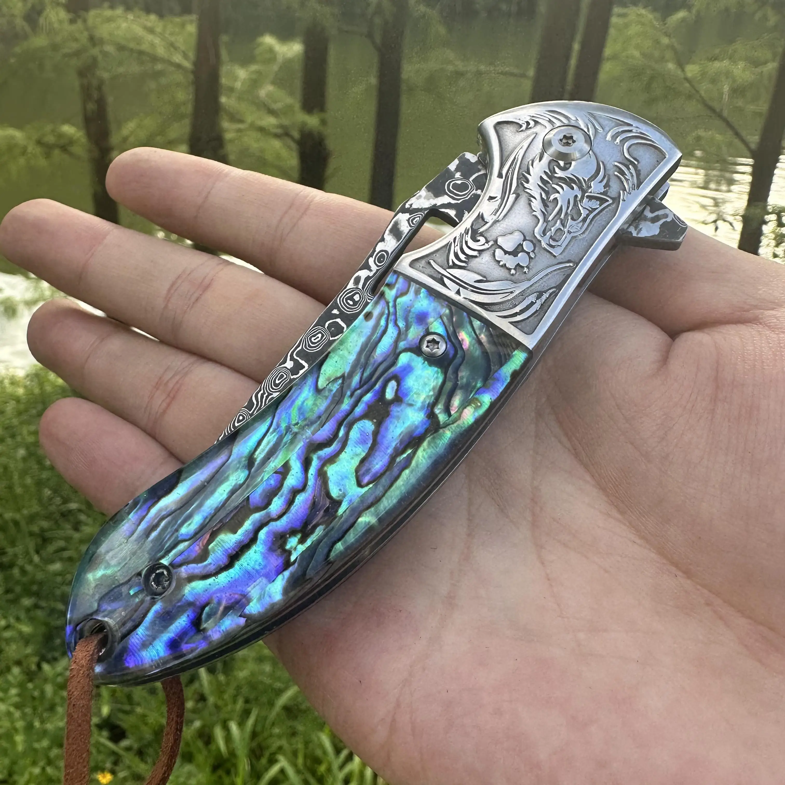 Steel Rose Handmade VG10 Damascus Folding Knife Abalone Shell Handle Ball Beaing Fast Opening Premium Quality Outdoor Men Gift