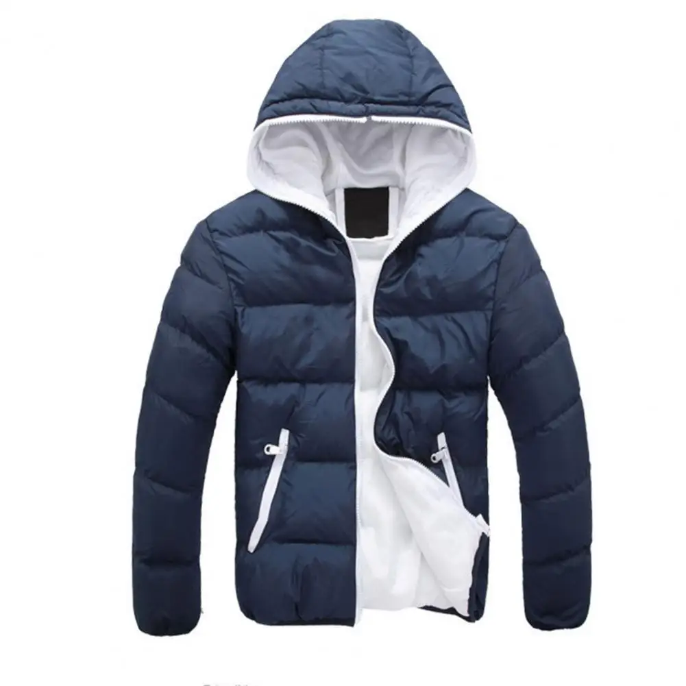 Men's New Autumn and Winter Fashion Solid Color Hooded Zippered Warm Hooded Cotton-padded Jacket Coat