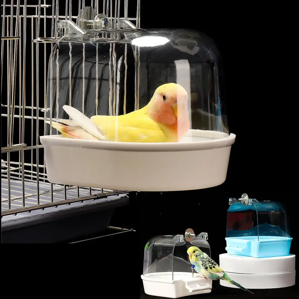 Hanging Bird Bath Box Parrots Bathtub Clear Visible Bath Shower Cage Accessories for Little Bird Canary Budgerigar Cockatiel