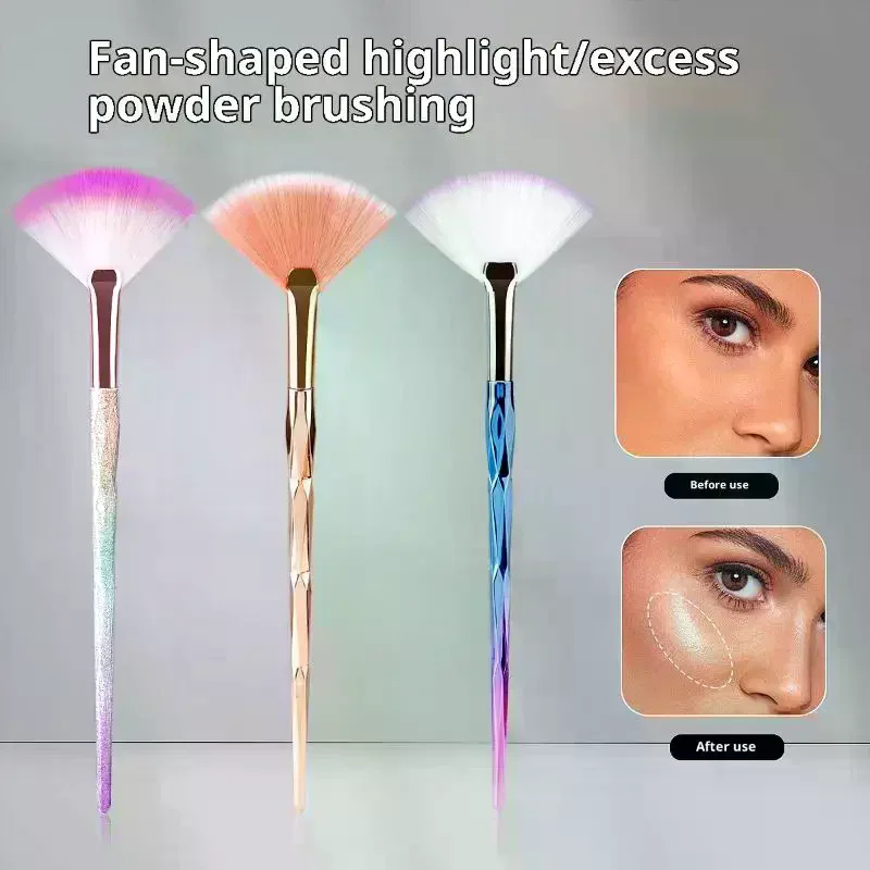 1 brocha de maquillaje grande y plana para resaltar, colorete en forma de abanico, polvo suelto, brocha para la cara, herramienta coreana suave y acogedora de color uniforme para mujer