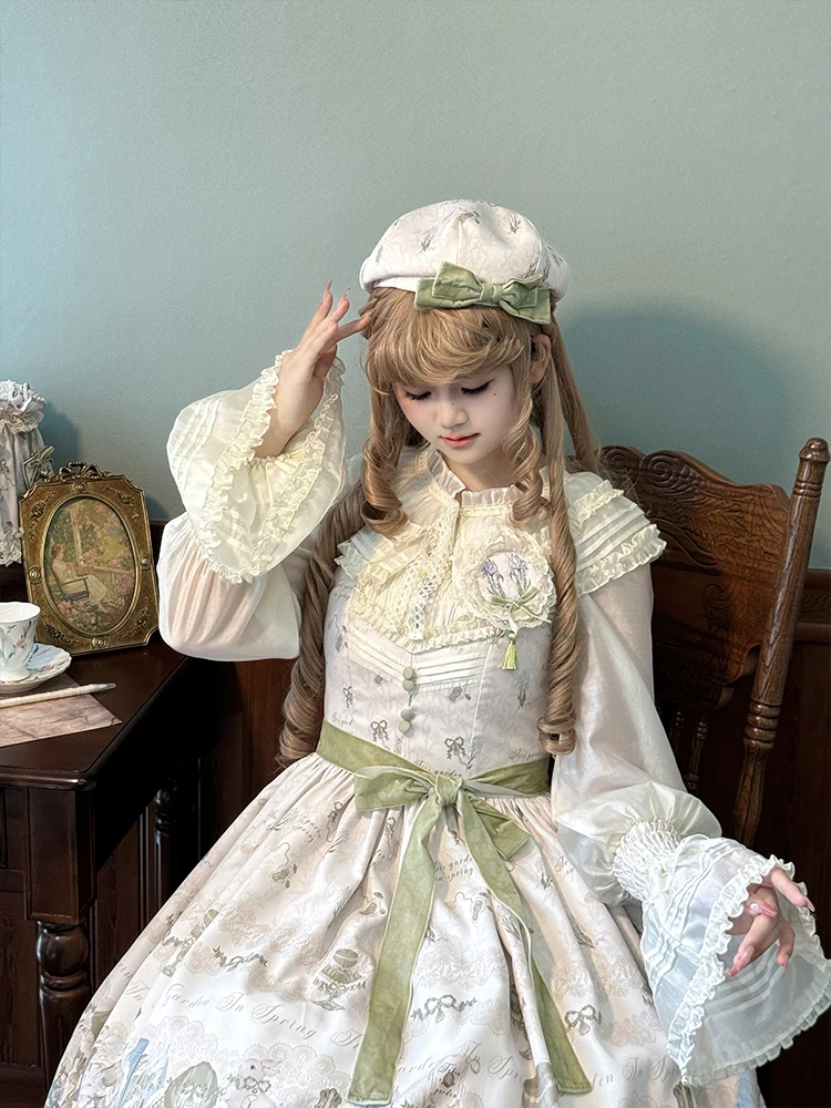 PRE ORDINE / 5 mesi ~ Sala studio Iris~Elegante camicia Lolita Camicetta Lolita bianca a maniche lunghe di Alice Girl