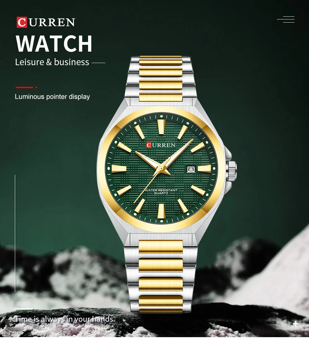 CURREN Luxus-Herren-Quarzuhr mit schwarzem Edelstahlarmband, lässigem Design-Zifferblatt und leuchtenden Zeigern Relogio Masculino – Detail 2