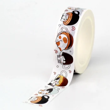 1PC. 10M 사랑스러운 고양이와 커피 컵 하트 Washi 테이프 DIY 장식 스크랩북 플래너 접착 마스킹 테이프 Kawaii 편지지