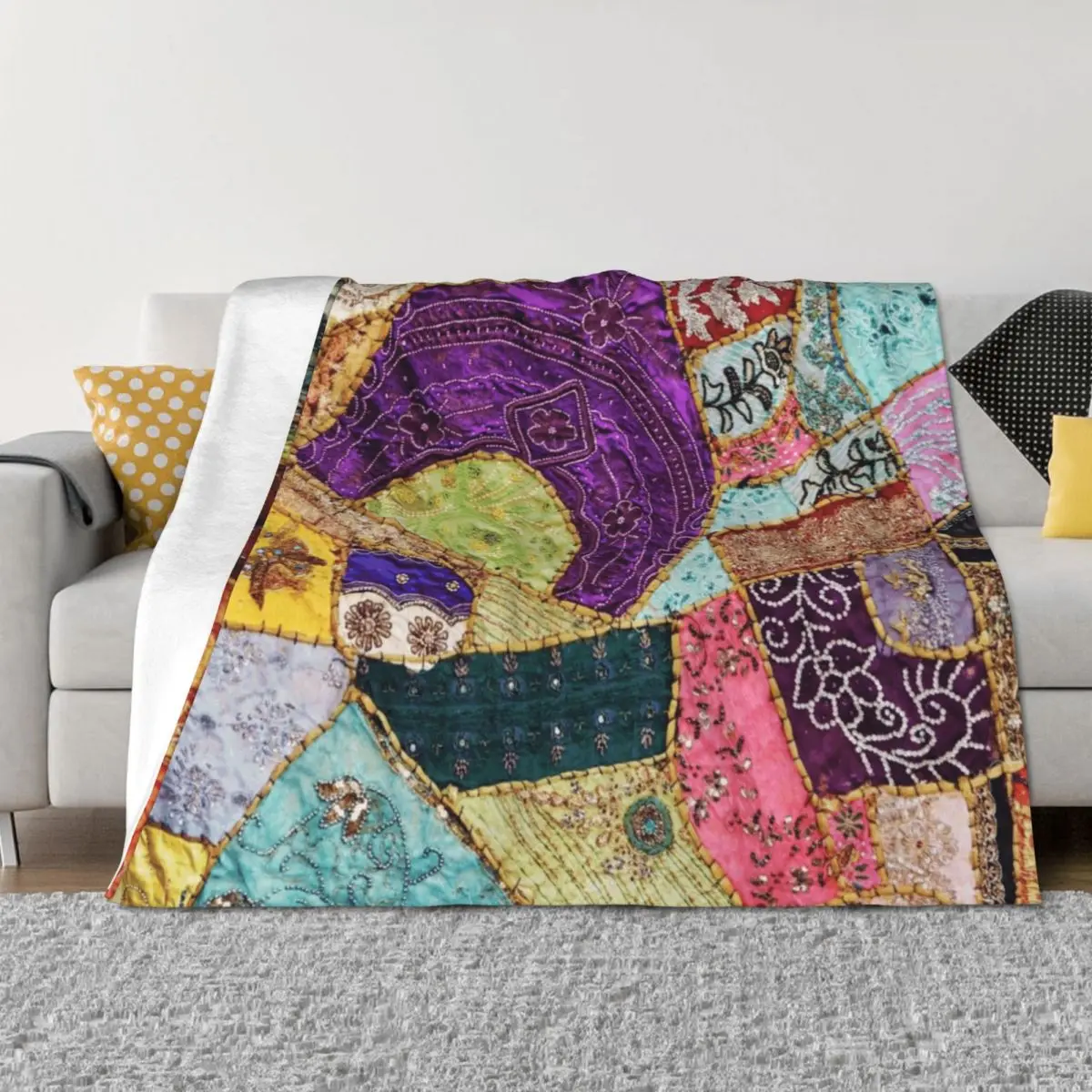 ผ้าห่มลายปะติด ผ้าห่มหรูหรา หนานุ่ม ลายสก็อต สำหรับตกแต่งโซฟา ผ้าห่มสำหรับเด็ก