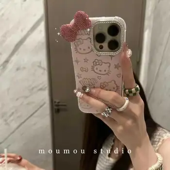 2025 Nový kreslený kryt na telefon Hellokitty s roztomilou mašlí vhodný pro iPhone 15 ProMax 16Pro Pouzdro na telefon pro dívky, vánoční dárek, horký prodej 8 nejlepší prodej Kryt na telefon Hello Kitty - №8