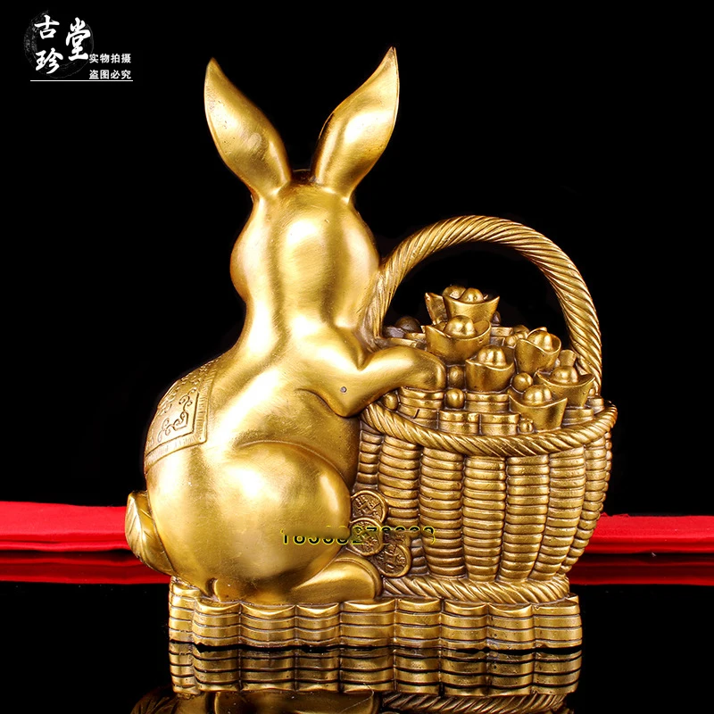 Ingot Ornament, Zodiac Money , Copper Flower Basket Rabbit Home Entryway Decorative Craft