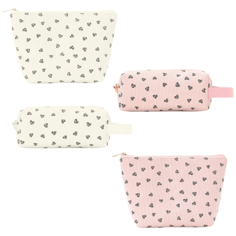 

X5XA Travel Makeup Bag Set,Corduroy Make Up Purse with Zipper Aesthetic Cosmetic Bag