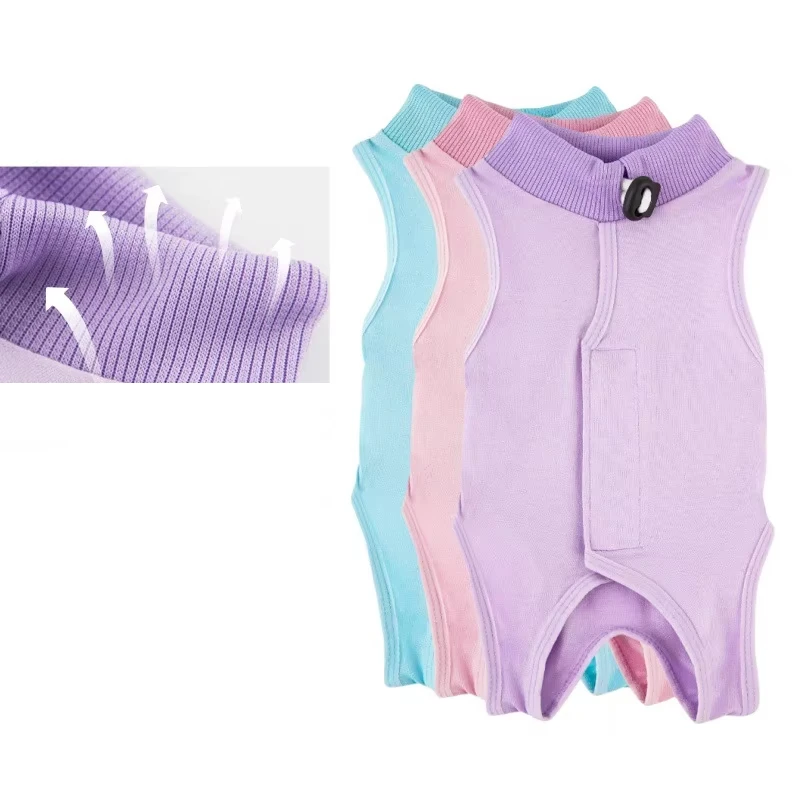 Zhenjia Summer Stretchy Cat Onesie Post-Surgery Recovery Suit with Anti-Licking Design Breathable Fabric for Spay Weaning Kitten