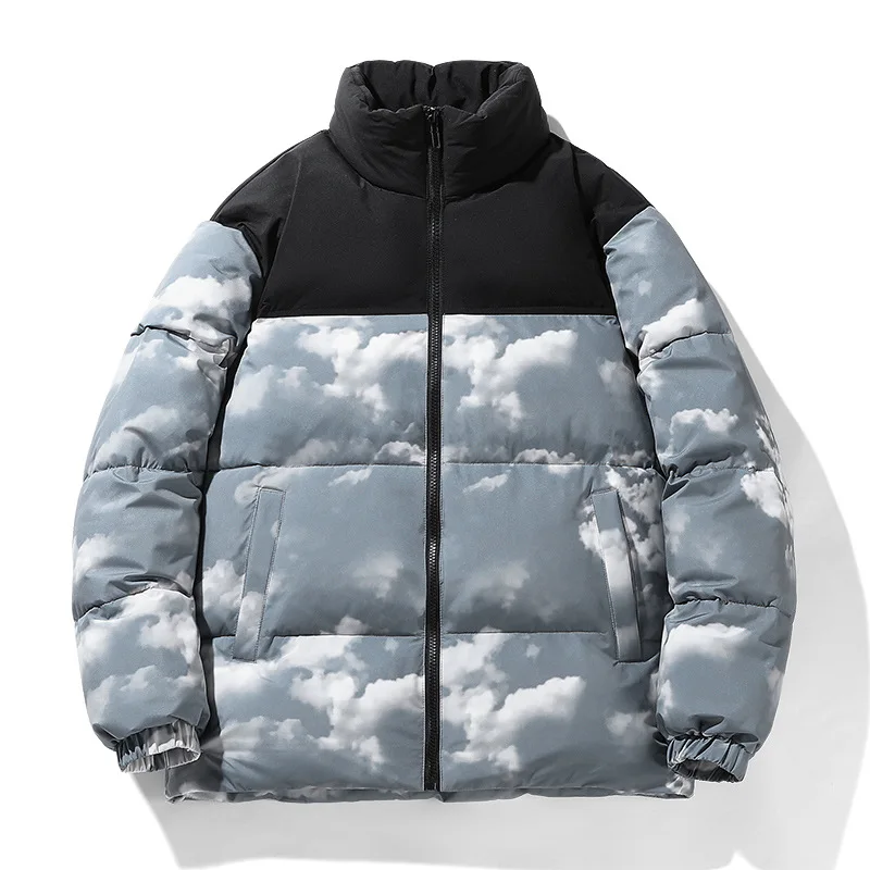 Mens Women Winter Couple Down Jackets Mens Trend Casual Loose Print White Duck Down Coats -20 Thicken Warm Coldproof Outerwear