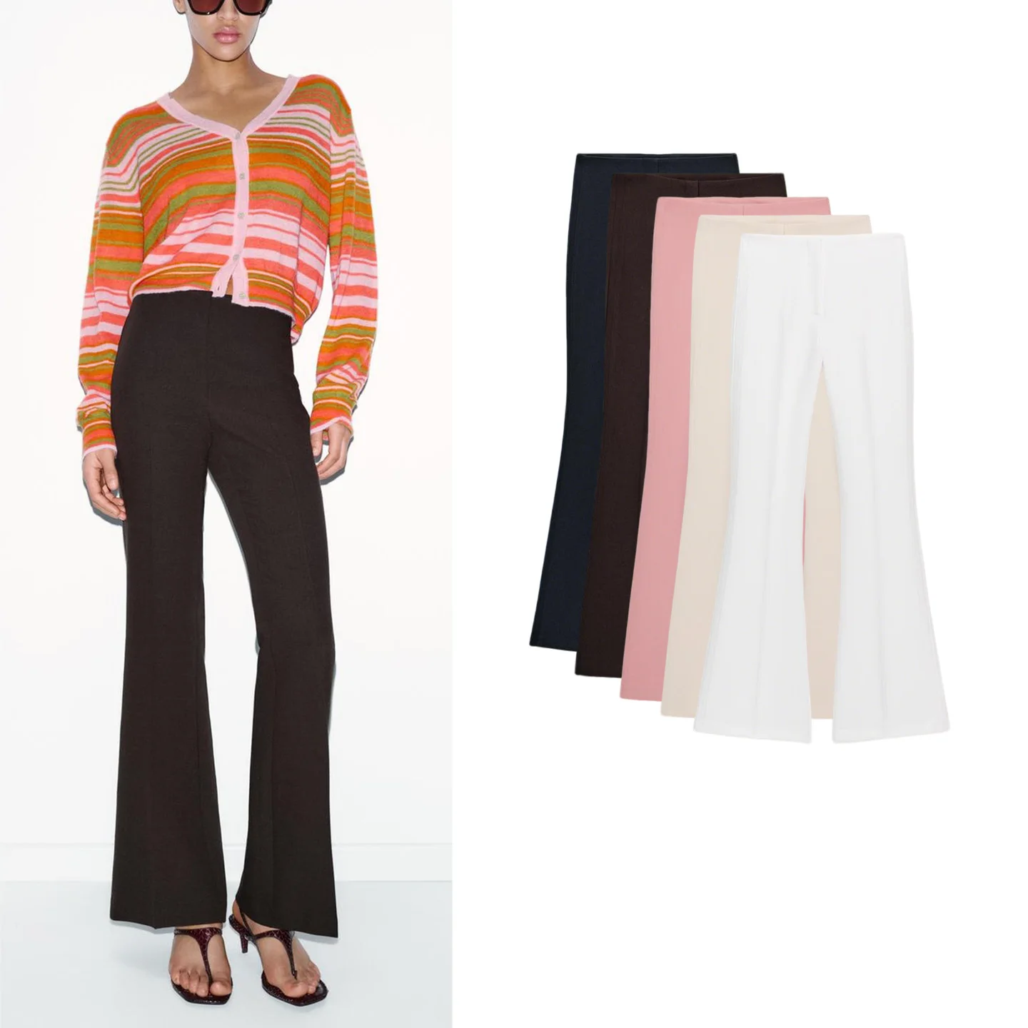 Low Waist A-Line Flared Pants for Women Commuter Style Side Seam Detail Casual Trousers Summer New Arrival Polyester Fiber