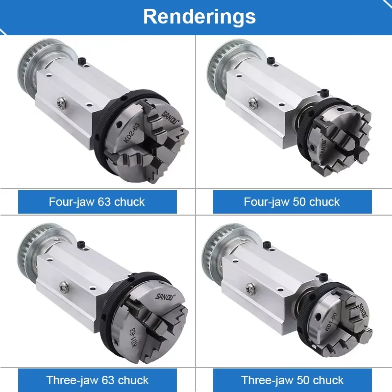 DIY Mini Lathe Woodworking Beads Machine Spindle Assembly Four-jaw Three-jaw Chuck 50/63 for Precision Crafting And Tooling