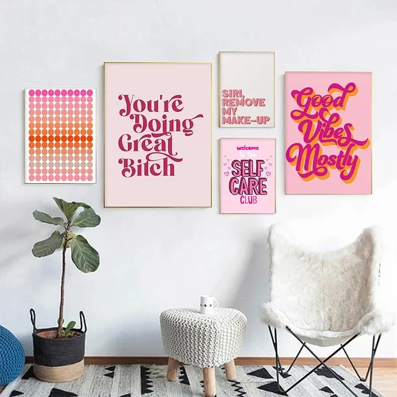 Funny Quote Art Poster Pink Makeup Prints Bedroom Home Decor Modern Inspirational Girl Power Dot Self Care Wall Canvas Painting