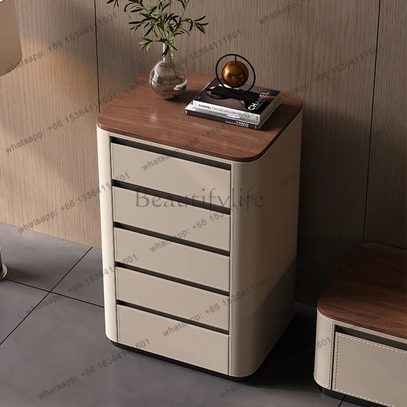 LS size round saddle leather chest modern household simple solid wood bedside cabinet medium antique high-end