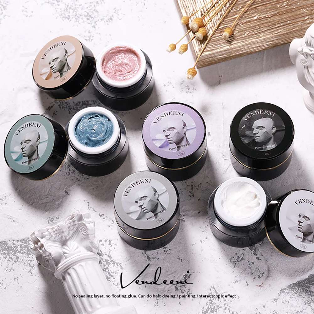 Vendeeni 6 Color Carving Plaster Gel Nail Polish Sculpture UV LED Soak Off Gel Varnish Engraving Gypsum Gel Lacquer For Nail Art