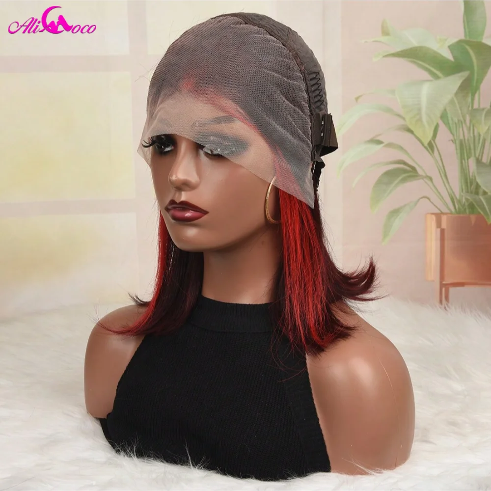 Highlight Red 99J Bob Wig Human Hair 180 Density 13x4 Lace Front Wigs for Women Straight Short Bob Wig Human Hair Wigs image 6