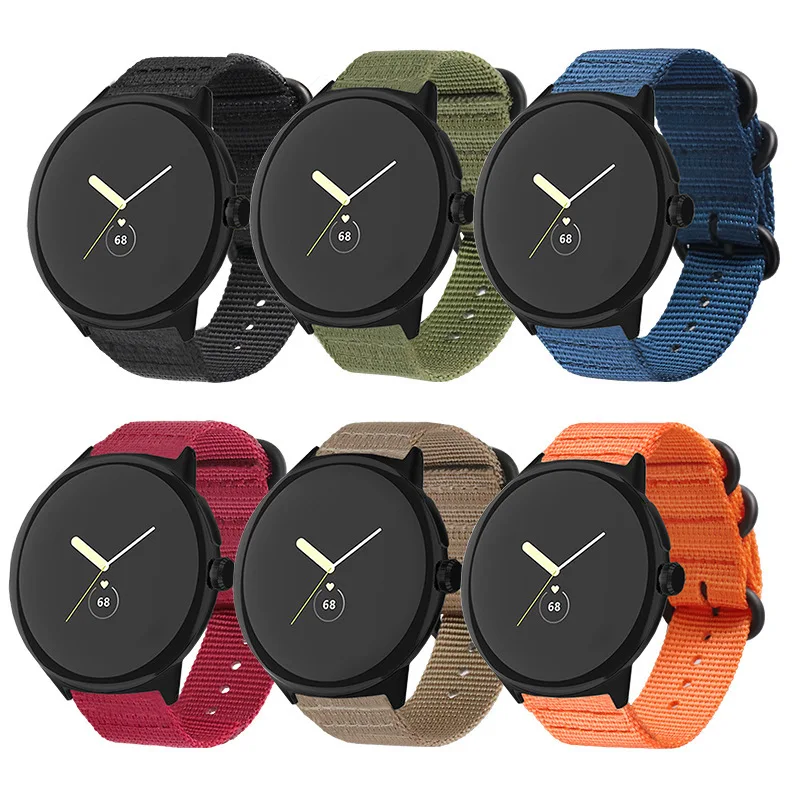 Correa de tres anillos de lona de nailon para Google Pixel Watch, correa deportiva para Pixel Watch 1/2/3, pulsera de 41mm y 45mm, accesorios para reloj