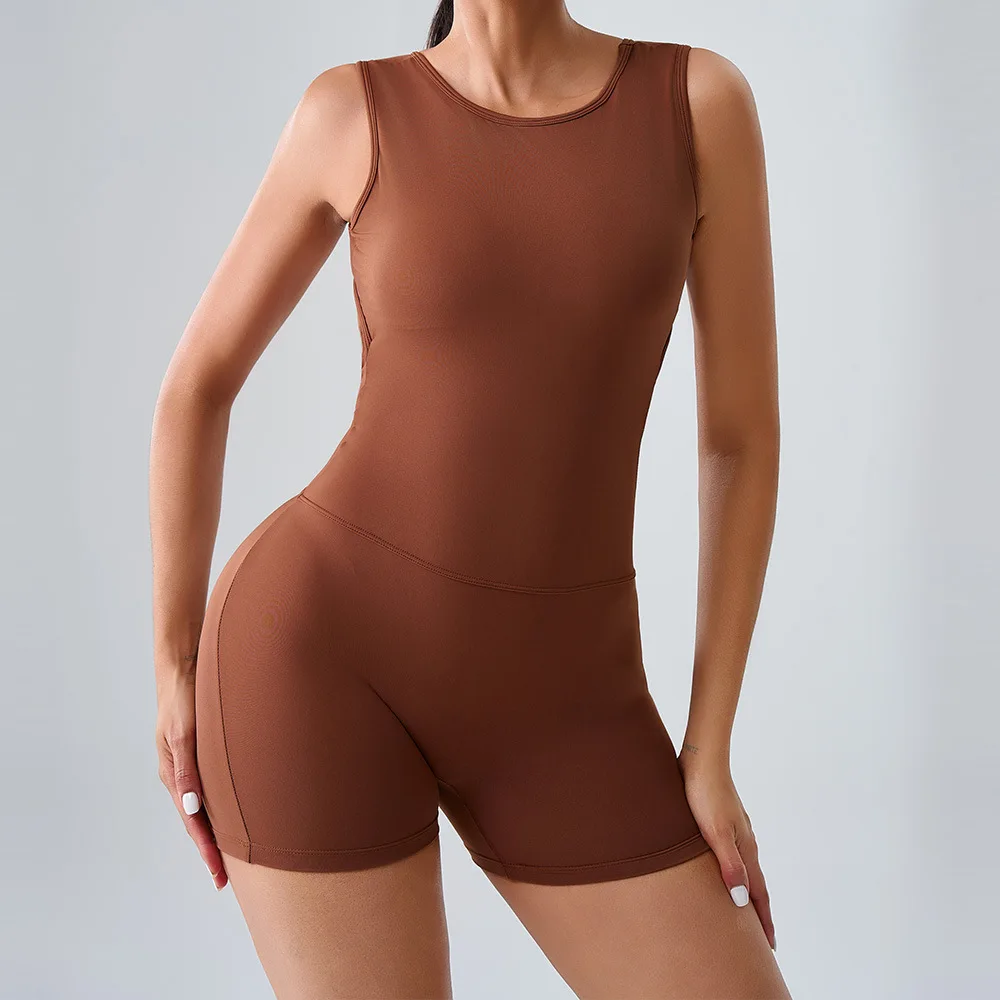 

Yoga Onesie Shorts Women Fitness Hollow Back Sports Suit Breathable Quick Dry High Elastic Chest Pad Body Tight Gymwear