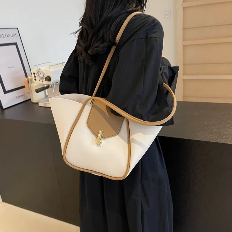 

Новая женская сумка-тоут с цветными блоками, большая вместительная сумка на плечо с верхней ручкой, минималистичная сумка через плечо для офиса и поездок на работу