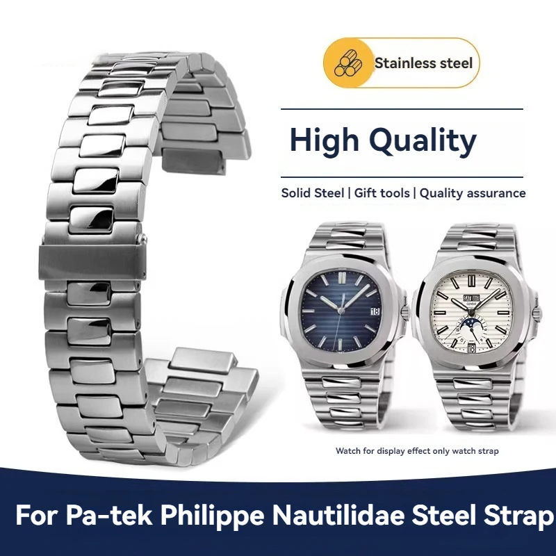 For Pa-tek Philippe Nautilus 5711 5726 Solid Stainless Steel Watch Strap Convex Metal Chain Watchband 25x13mm Silver Rose gold