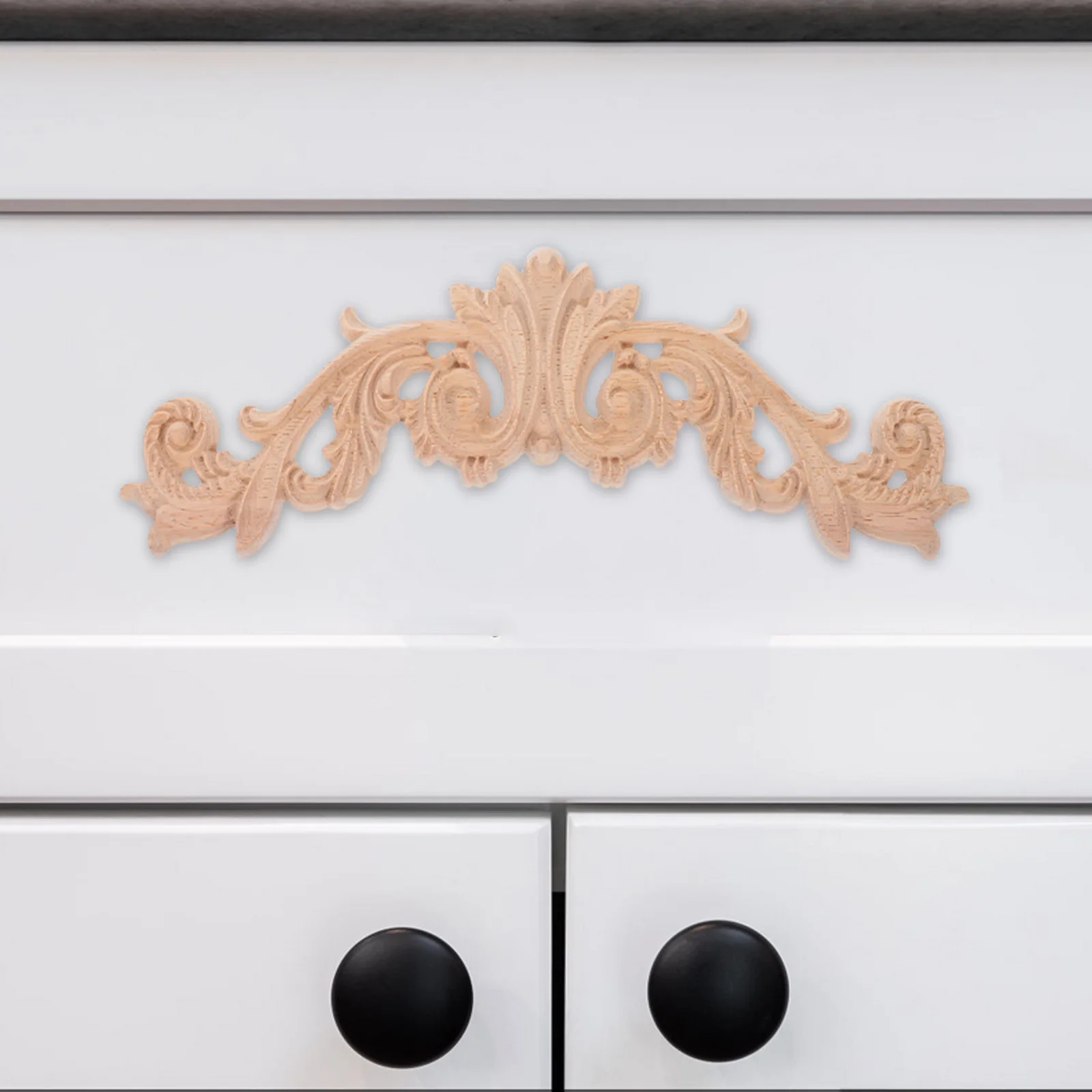 

2Pcs European Style Unpainted Wood Carved Onlays Floral Appliques for Cabinet Door Wall Decor Wood Carved Corner
