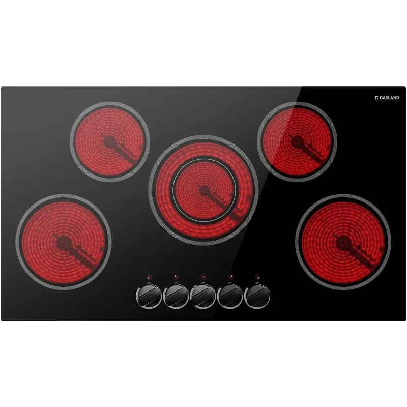 ‎Tempered Glass, PlasticGASLAND Chef Electric Cooktop 36 Inch, Built-in Ceramic Radiant Stovetop CH90BS with 5 Burners, 220V