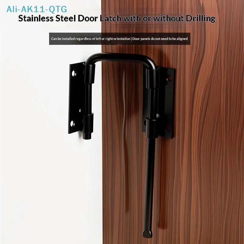 *1Set Silver/Black Non Perforated 90/180 Degree Gate Latch Stainless Steel Door Latch Lock Safety Thickened Door Buckle Fences