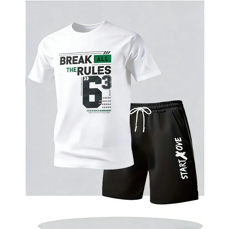 

Летний мужской повседневный комплект: футболка с коротким рукавом и шорты для спорта — удобный, легкий, быстросохнущий набор с принтом.