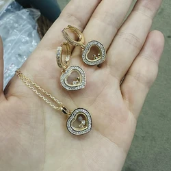 Trendy Lover Heart Wedding Necklace Earrings For Women Full Cubic Zirconia Bridal Jewelry Sets pendientes mujer moda D1662