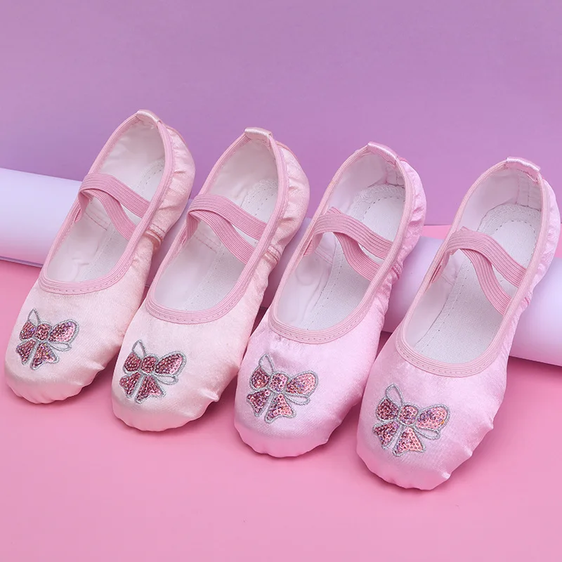 Zapatos de baile de suela suave para niños y niñas, zapatillas de Ballet con bordado de lentejuelas, entrenamiento para adultos, zapatos de garra de gato, zapatos de Yoga físico