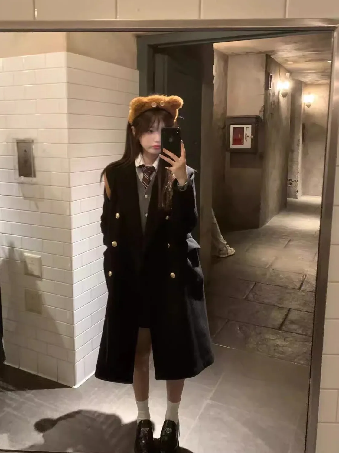 

Шерстяное пальто с двумя рядами пуговиц Bla oulder JK orm Корейское пальто средней длины для поездок на работу Прямая линия Верхняя одежда