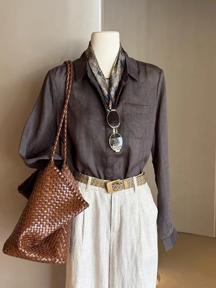 Lâche Long col Sve Protection solaire irt pour les femmes couleur café profond paresseux Sle climatisation haut coréen Sle S...