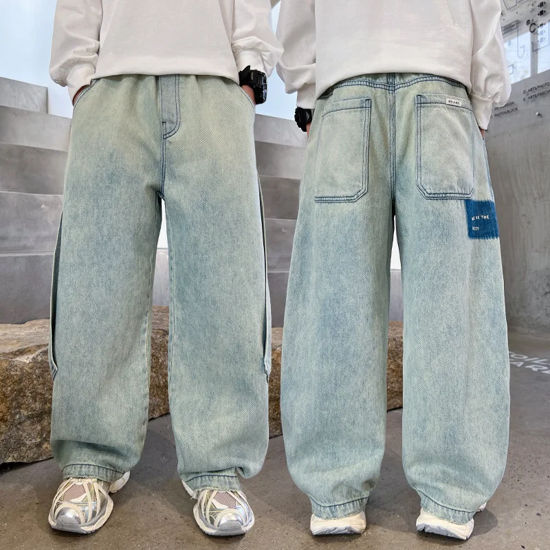 

Pants Kids Retro Handsome Boyfriend Pants Trousers Boys Jeans 2025 Spring New Teenage Children Straight Leg Loose Wide-leg