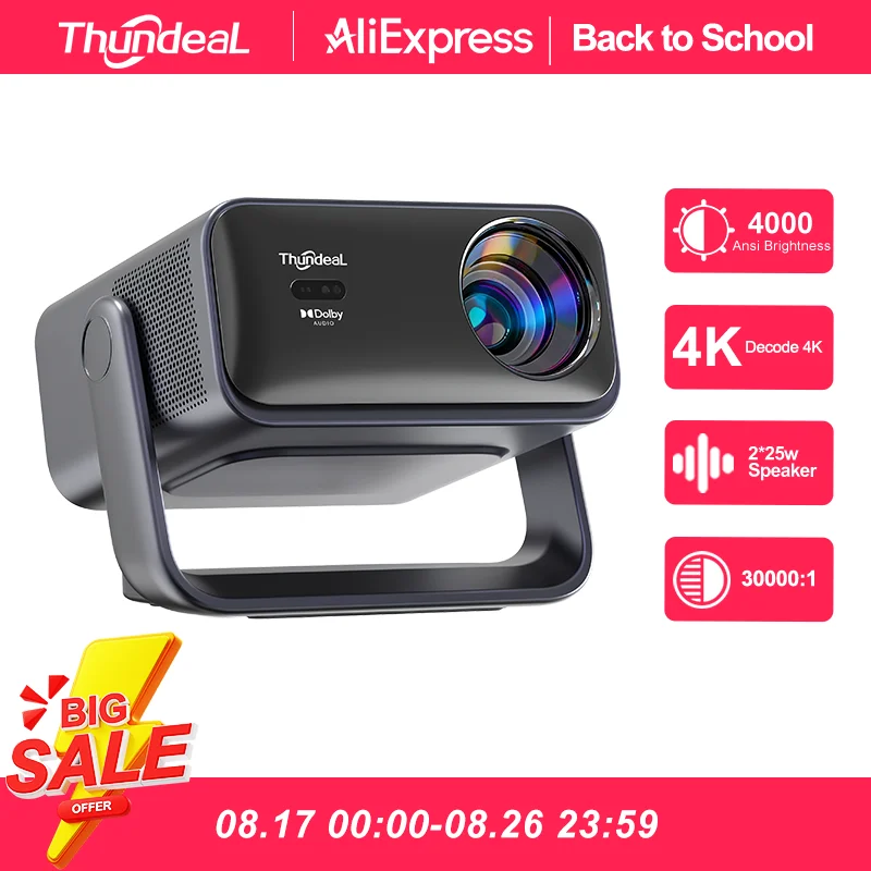 ThundeaL TD99W 4K Full HD 1080P WIFI Video-Beam-Projektor Tragbarer Sprachgesteuerter TD99W 50W Dolby Heimkino-Projektor