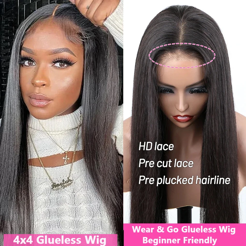 Glueless Wig Human Hair Ready to Wear Straight Preplucked 13x4 Pre Cut 4x4 Lace Closure Ready to Go Wig 13x6 360 Hd Frontal Wig