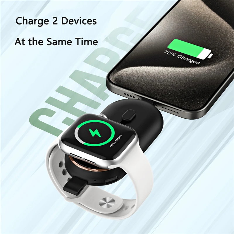 Magnetic Wireless Charger for Apple Watch 8 7 6 5 4 Mini Power Bank 2000mAh External Battery for iPhone 15 Samsung Huawei Xiaomi