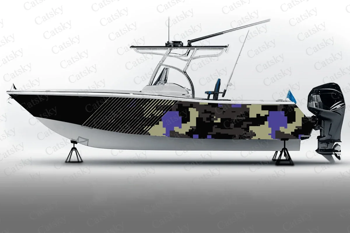 camouflage honeycomb hexagon Boat Sticker, PVC Waterproof Durable Vinyl Wrap Decals for Fishing Boat, Durable and Stylish Design